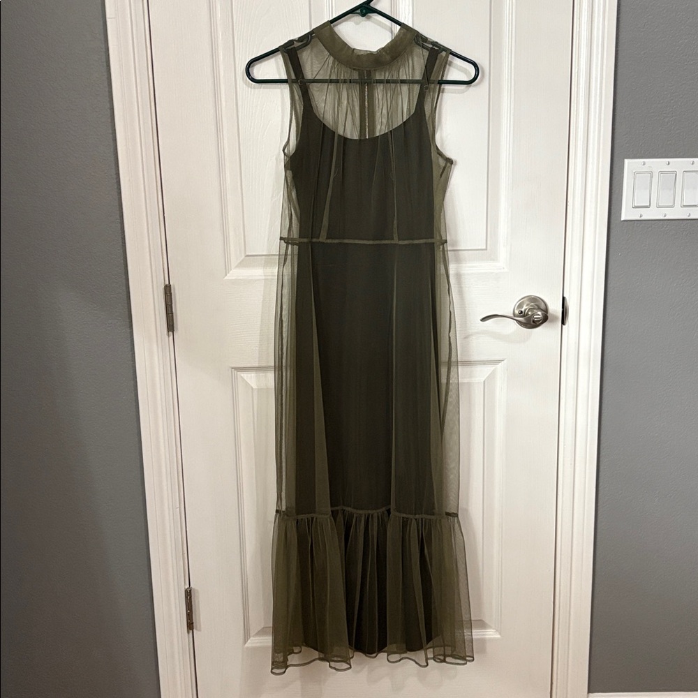 DKNY Black maxi with a Sheer olive green overlay